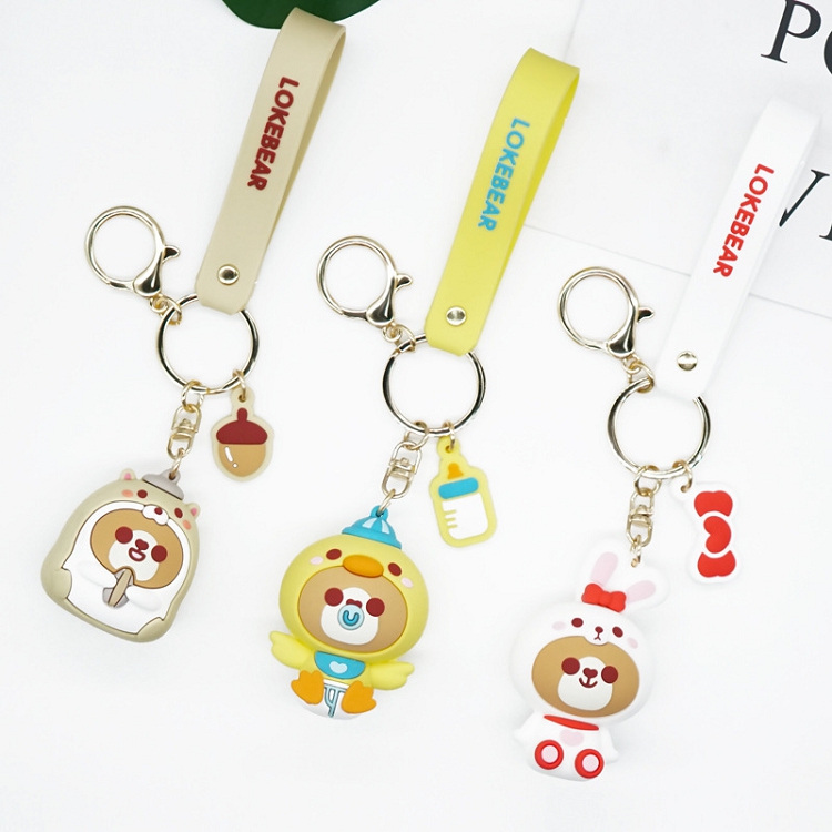 Authorized luo Ke bear key chain wholesale cartoon PVC soft plastic key chain gift creative car pendant